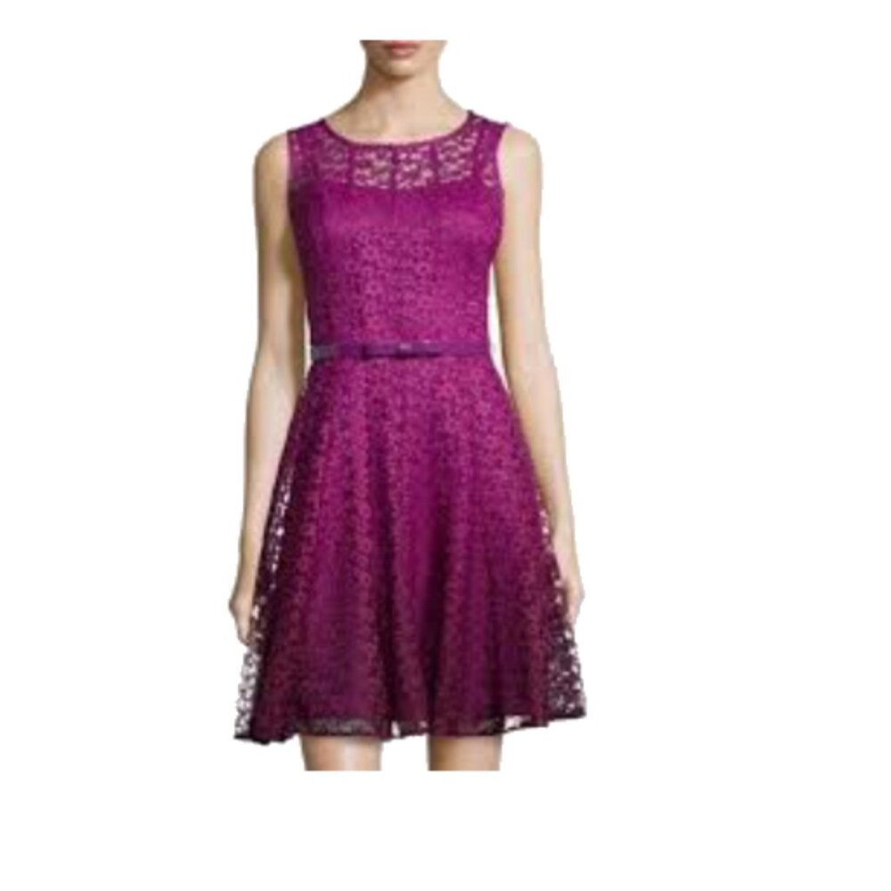 Chetta B Elegant Magenta Lace Sleeveless Midi Swing Dress Size 10